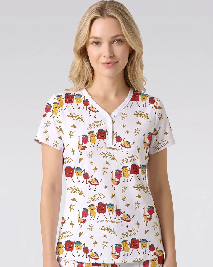 Let's Celebrate Rosh Hashanah Bamboo Women Short Sleeve Short Pajama Set