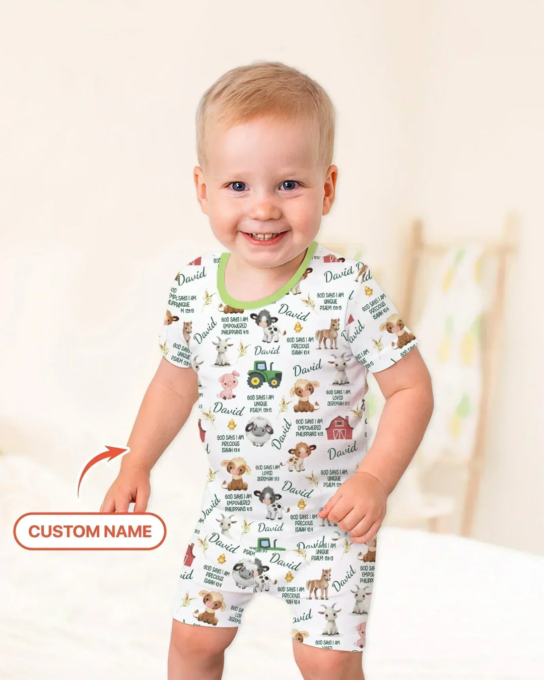 Custom Name God Says I Am Farm Animals Bamboo Two Piece Short Sleeve Shorts Pajama Set