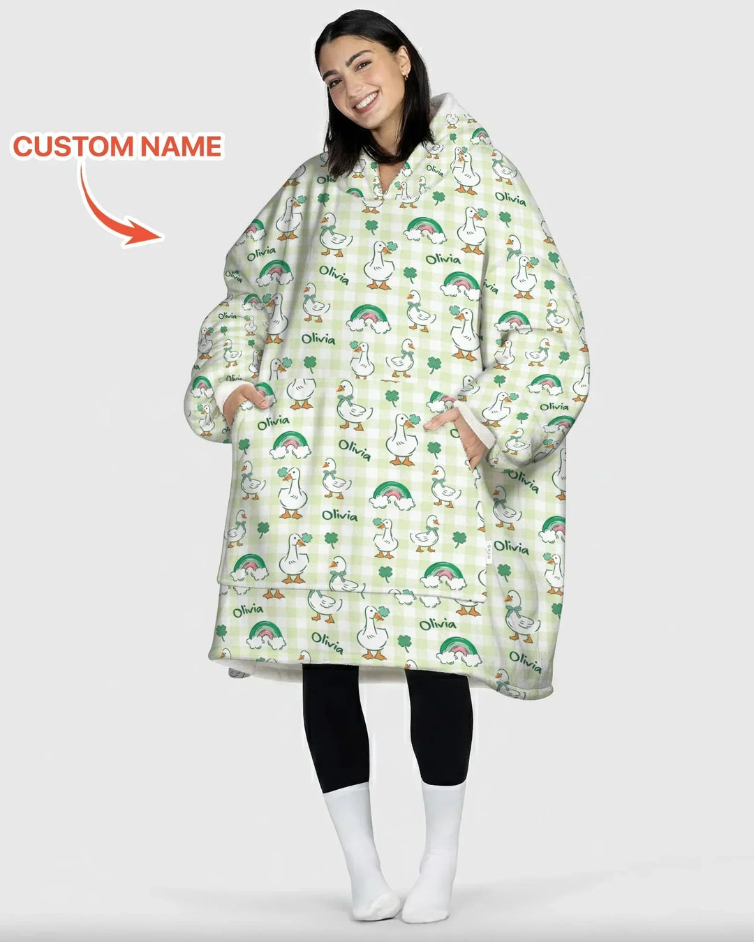 Custom Name Lucky Ducks Bamboo Blanket Hoodie