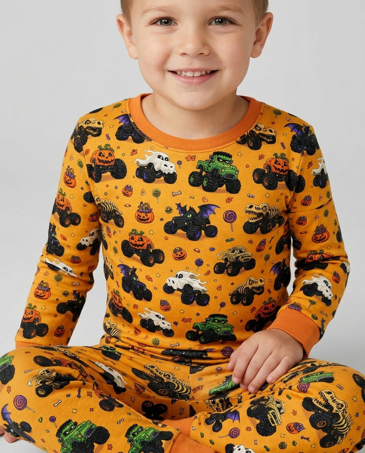 Spooky Monster Truck Bamboo Two Piece Long Sleeve Pajama Set