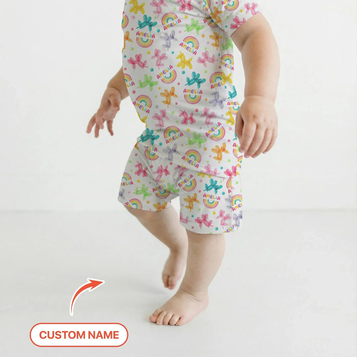 Sweet Balloon Dreams Custom Name Bamboo Two Piece Short Sleeve Shorts Pajama Set