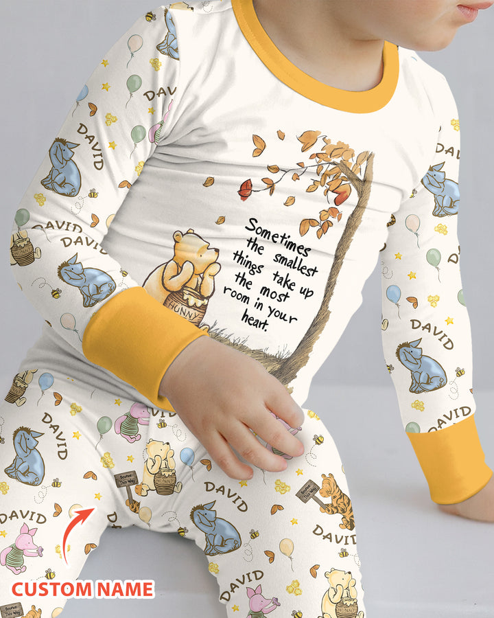 Little Things, Big Love Classic Bear Custom Name Bamboo Two Piece Long Sleeve Pajama Set
