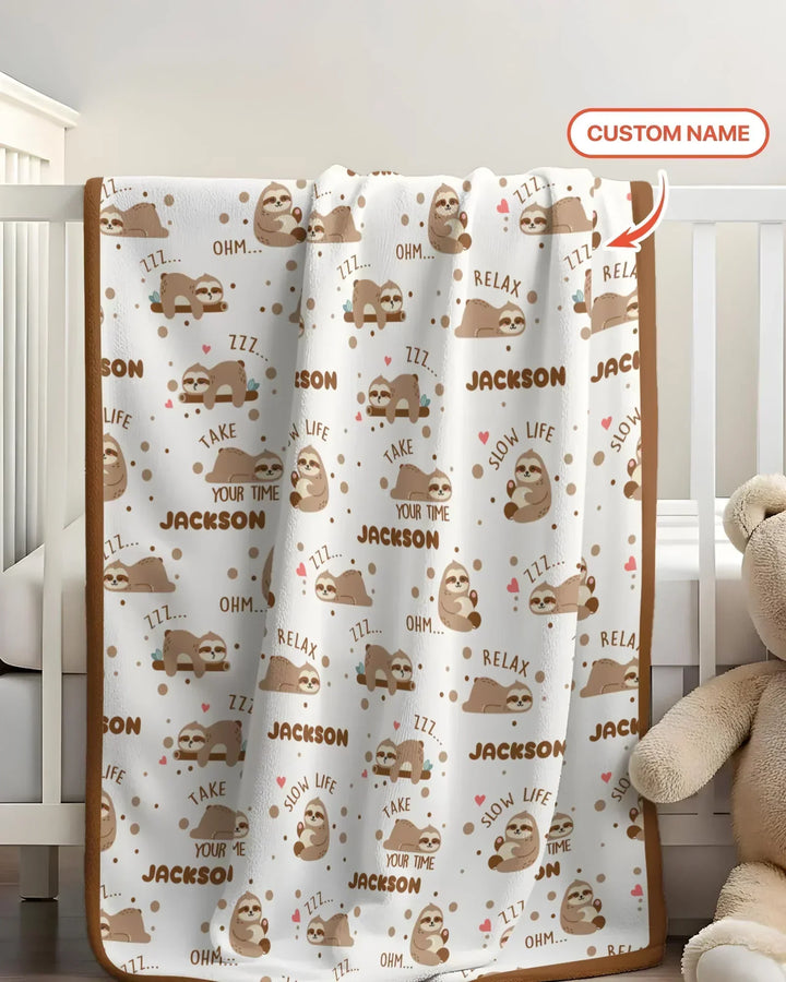Custom Name Cute Sloth Bamboo Blanket