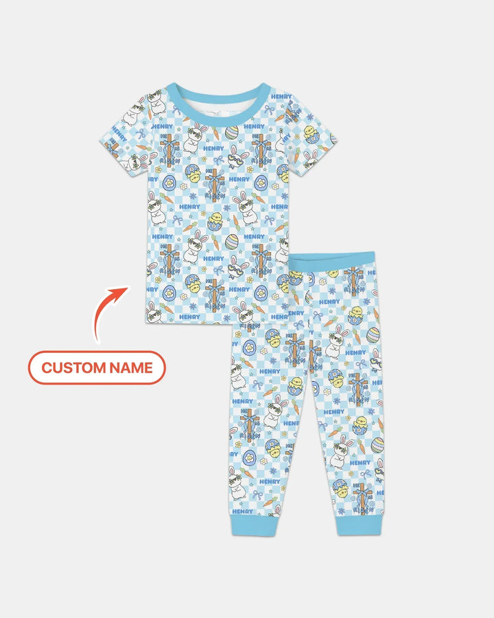 Custom Name Retro Easter Bamboo Two Piece Short Sleeve Pajama Set
