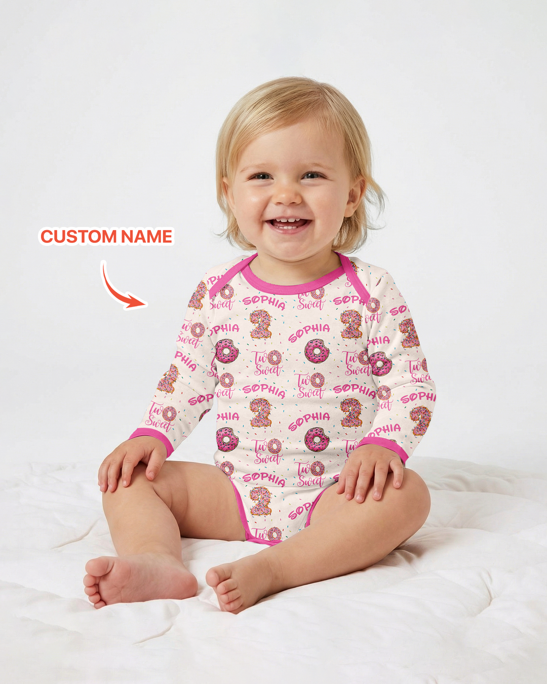 Custom Name Two Sweet Donut Bamboo Bodysuit