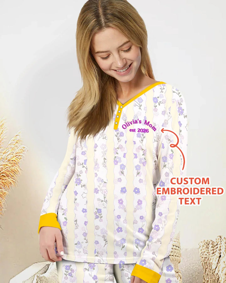 Custom Embroidered First Mother's Day Mommy And Me Bamboo Women Pajama Set