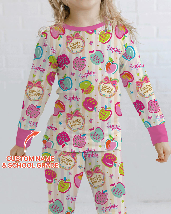 Custom Grade Preppy Apple Bamboo Two Piece Long Sleeve Pajama Set