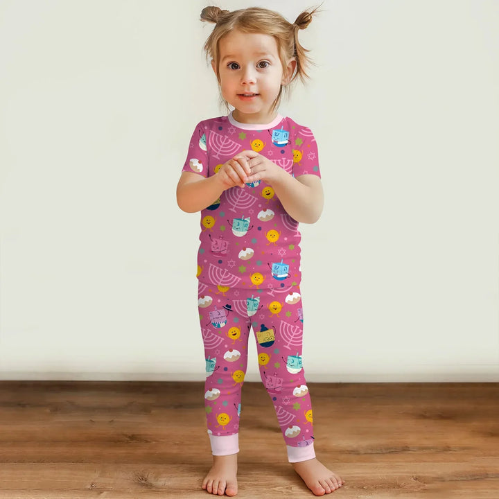 Hanukkah Little Dreidel Family Bamboo Two Piece Short Sleeve Pajama Set