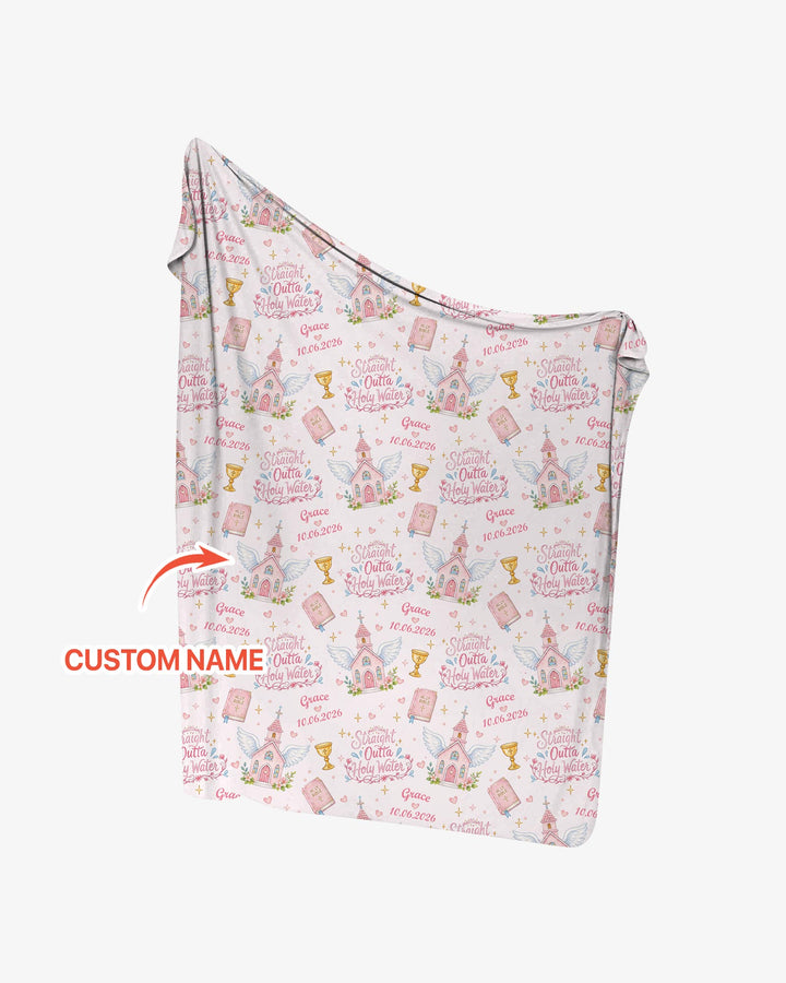 Custom Name Baptism Christening Straight Outta Holy Water Swaddle Blanket