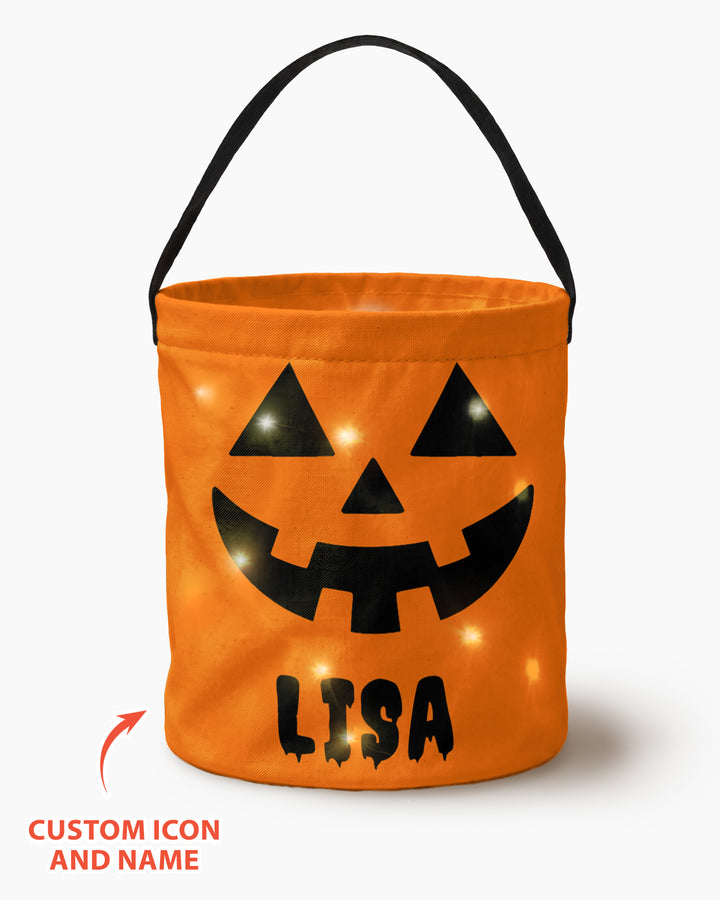 Halloween Pumpkin Face Custom Name Led Light Bucket Bag