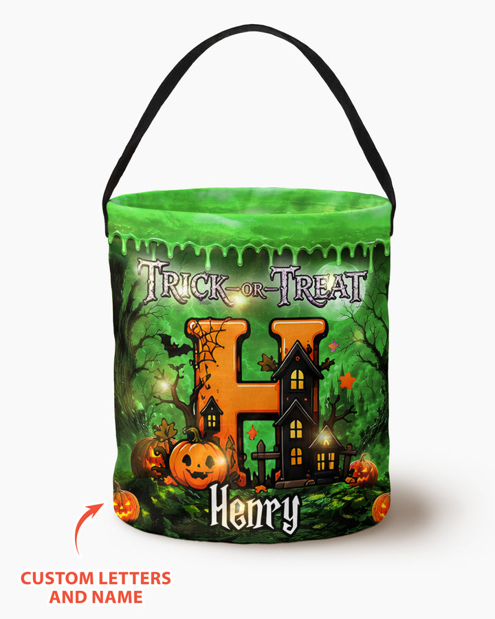 Halloween Initials Spooky Ghost Trick Or Treat Led Light Bucket Bag