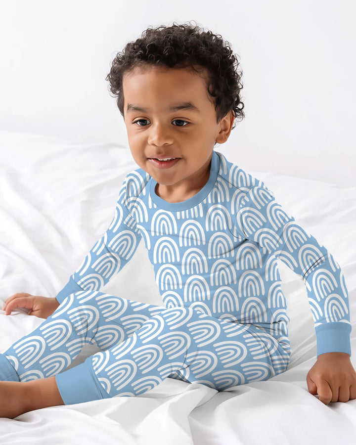 Sky Blue Rainbows Bamboo Two Piece Long Sleeve Pajama Set