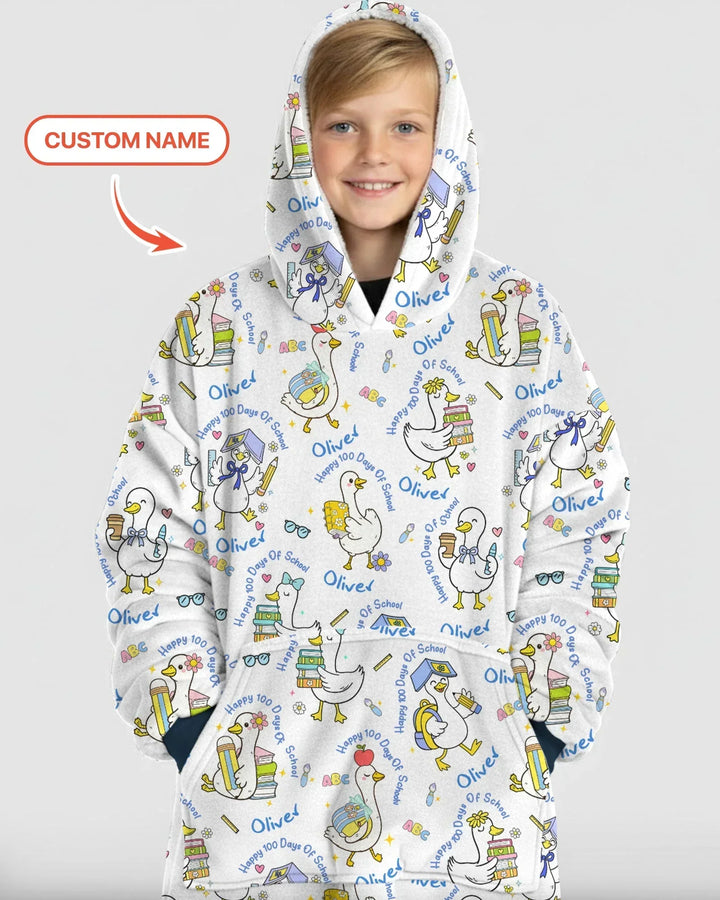 Custom Name Goose Happy 100 Days Of School Bamboo Blanket Hoodie