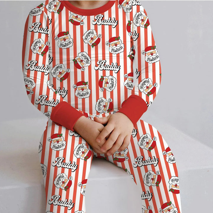 Christmas Santa Claus Custom Name Buddy Bamboo Two Piece Long Sleeve Pajama Set