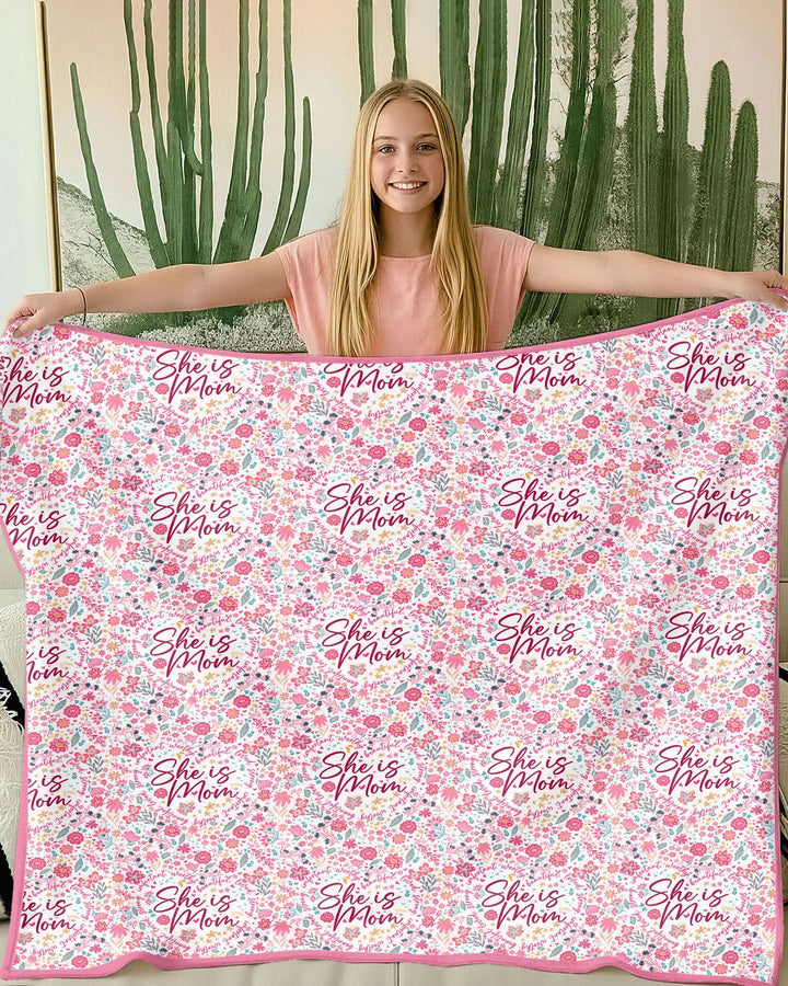 She Is Mom Floral Bamboo Blanket