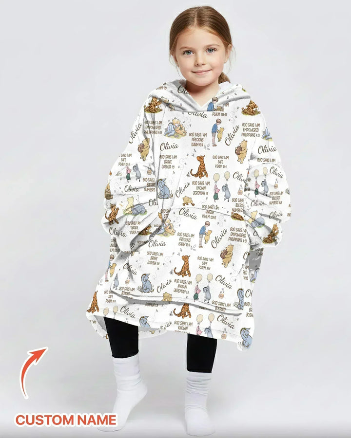 Custom Name God Says I Am Classic Bear Bamboo Blanket Hoodie