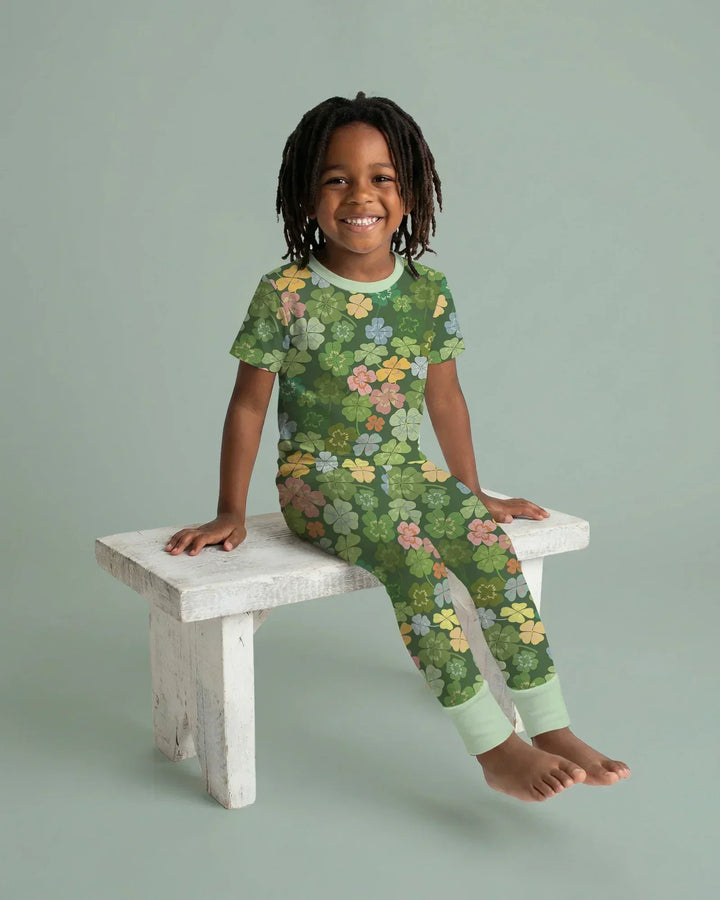 Lucky 4 Leaf Clover Bamboo Two Piece Short Sleeve Pajama Set