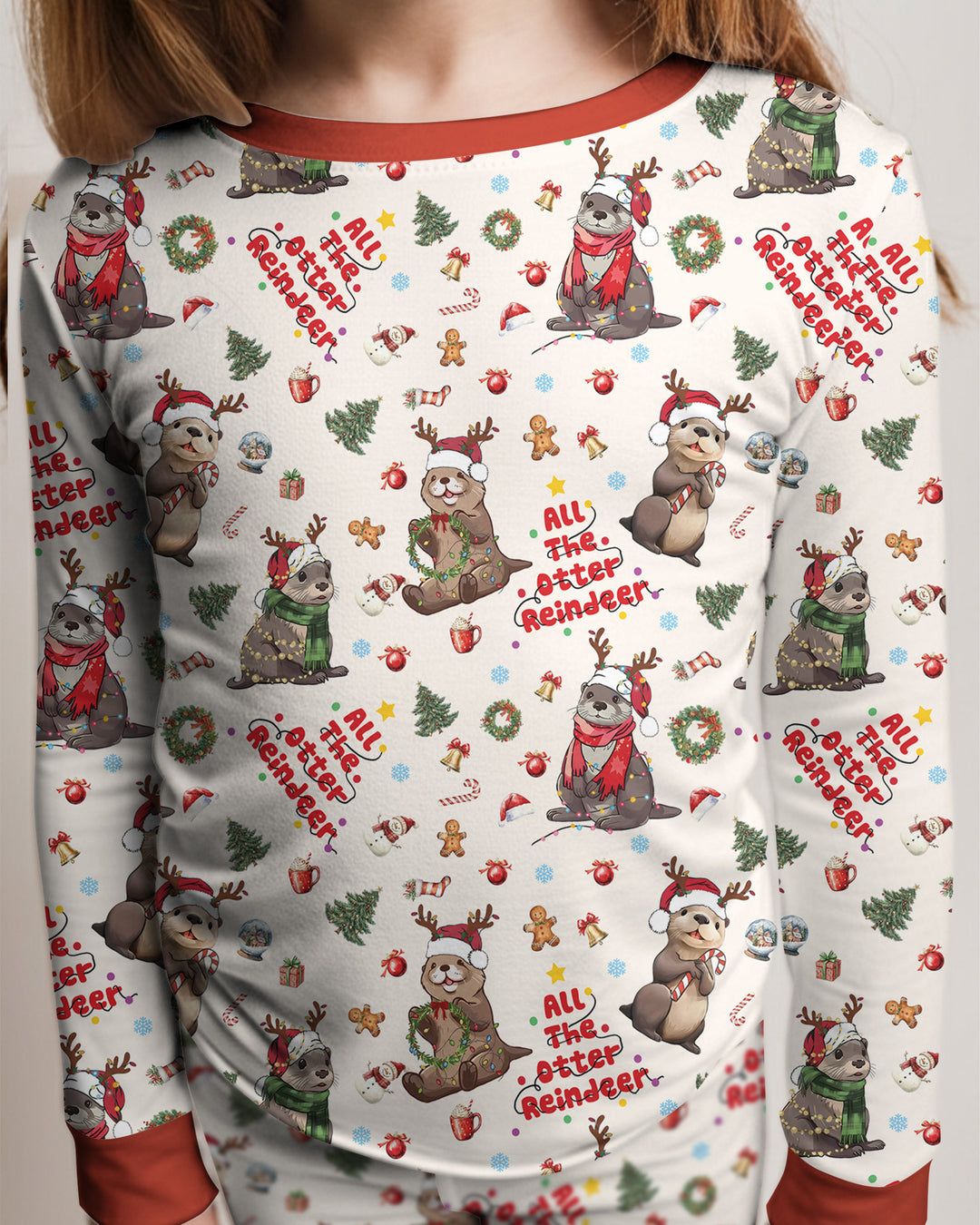 All The Otter Reindeer Bamboo Two Piece Long Sleeve Pajama Set