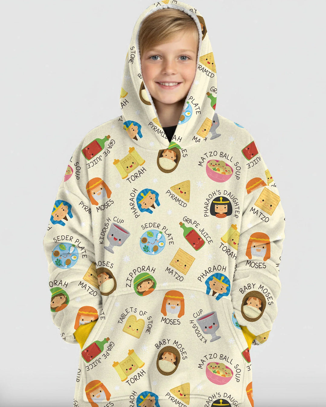Cute Passover Characters Wearable Bamboo Blanket Hoodie