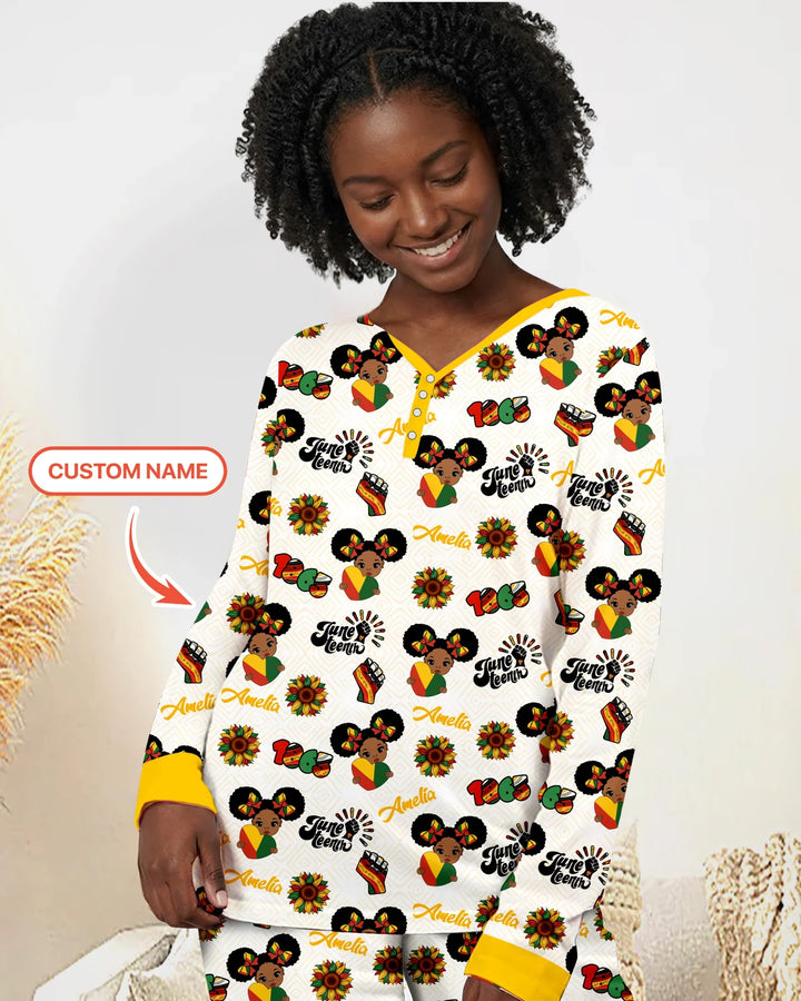 Custom Name Bloom in Freedom Bamboo Women Pajama Set