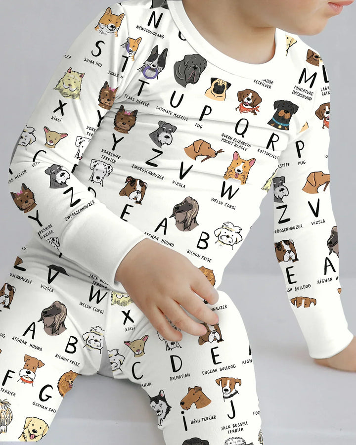 Funny Dogs Alphabet Bamboo Two Piece Long Sleeve Pajama Set