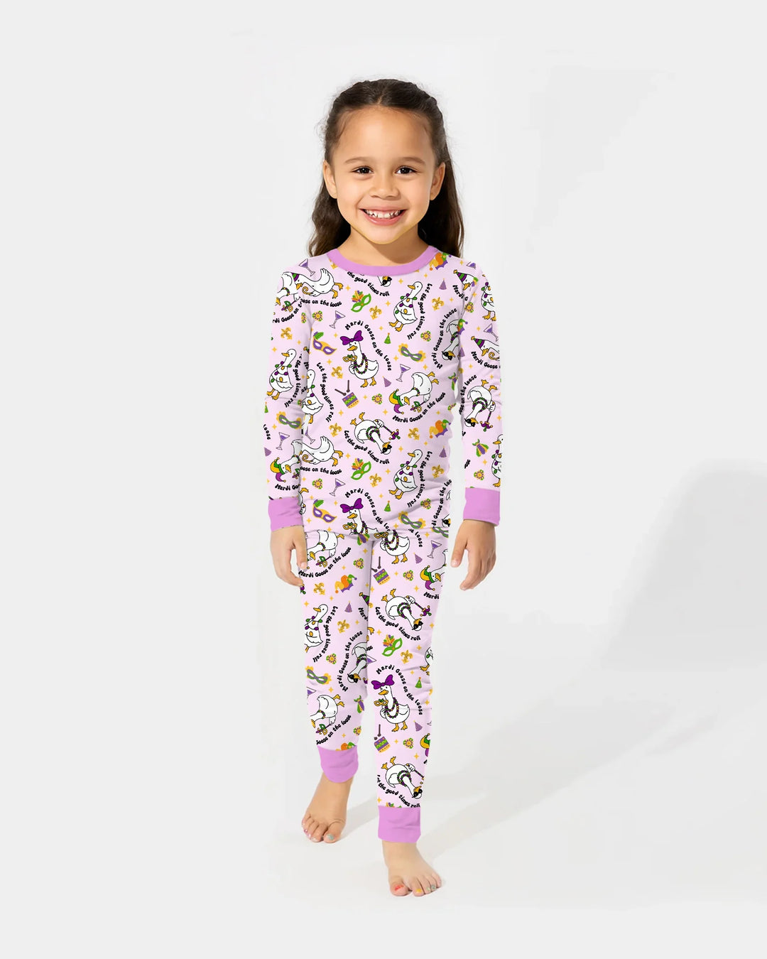Mardi Gras Silly Goose Bamboo Two Piece Long Sleeve Pajama Set