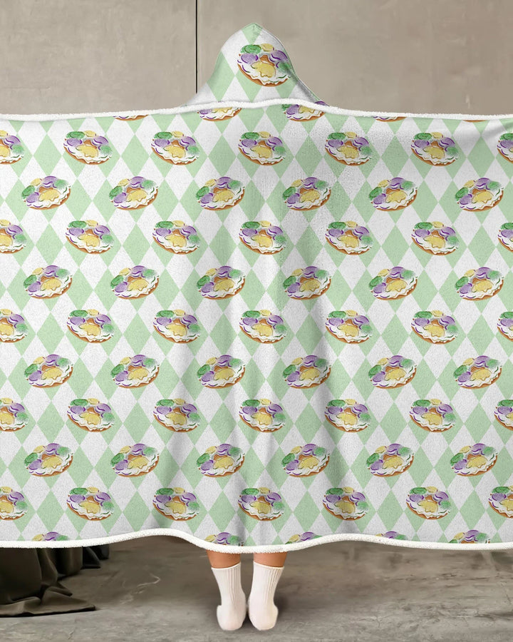Mardi Gras Donut Bamboo Wearable Hooded Blanket