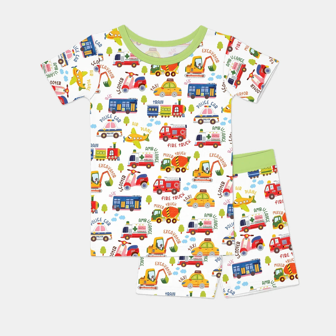 Beep Beep Adventure Bamboo Two Piece Short Sleeve Shorts Pajama Set