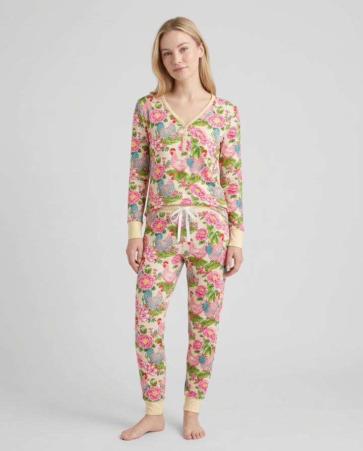 Chicken and Peony Mommy And Me Matching Bamboo Women Pajama Set