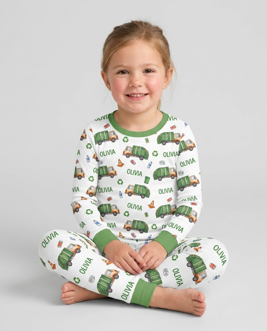 Custom Name Garbage Day Bamboo Two Piece Long Sleeve Pajama Set