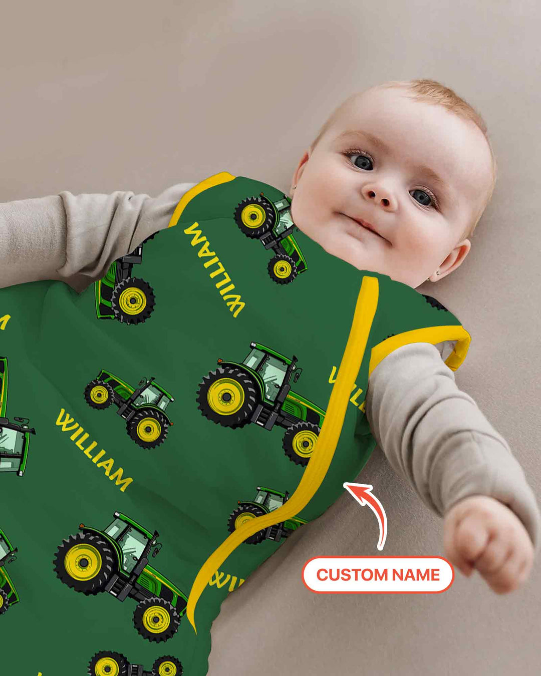 Custom Name Green Tractors Matching Daddy & Me  Bamboo Sleep Bag
