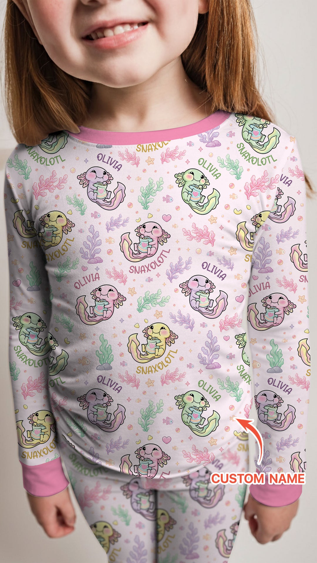 Snaxolotl Custom Name Bamboo Two Piece Long Sleeve Pajama Set