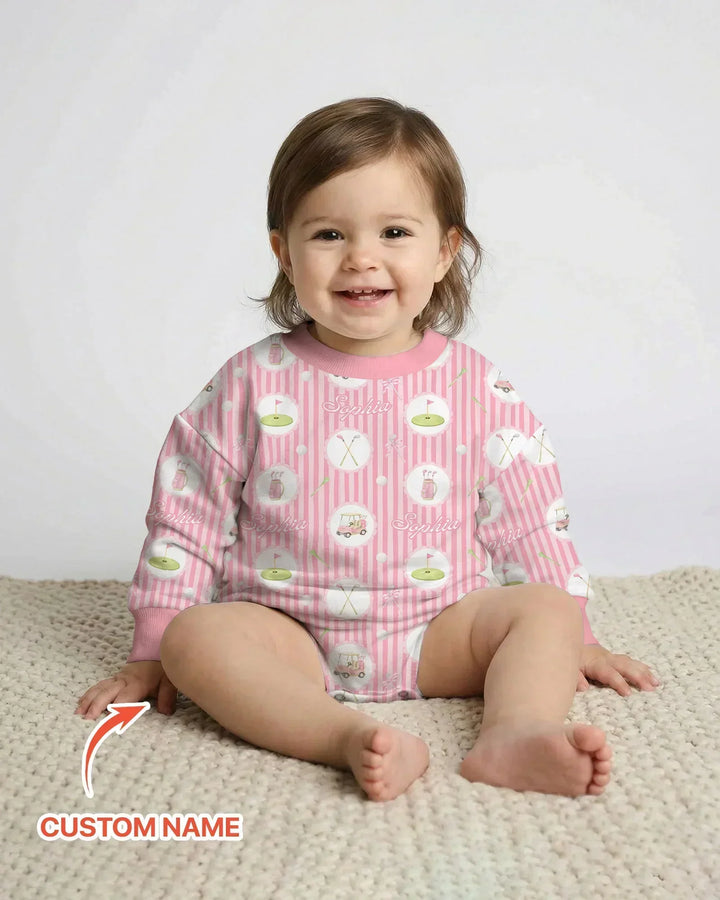 Custom Name Pink Golf Girl Bamboo Bubble Romper
