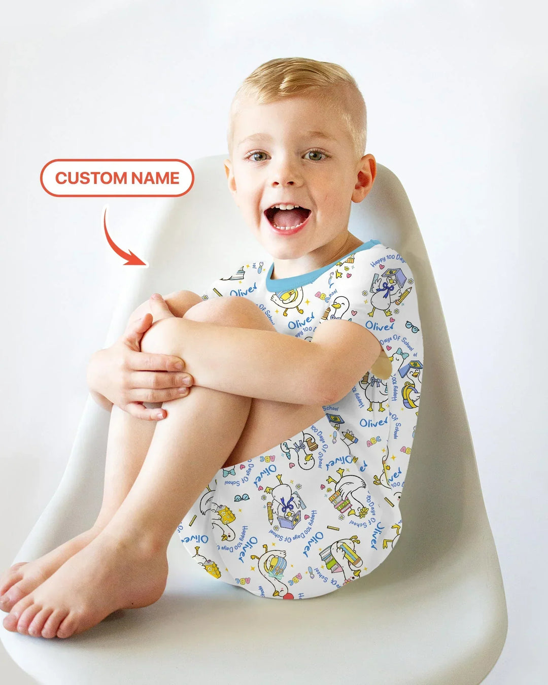Custom Name Goose Happy 100 Days Of School Bamboo Two Piece Short Sleeve Shorts Pajama Set