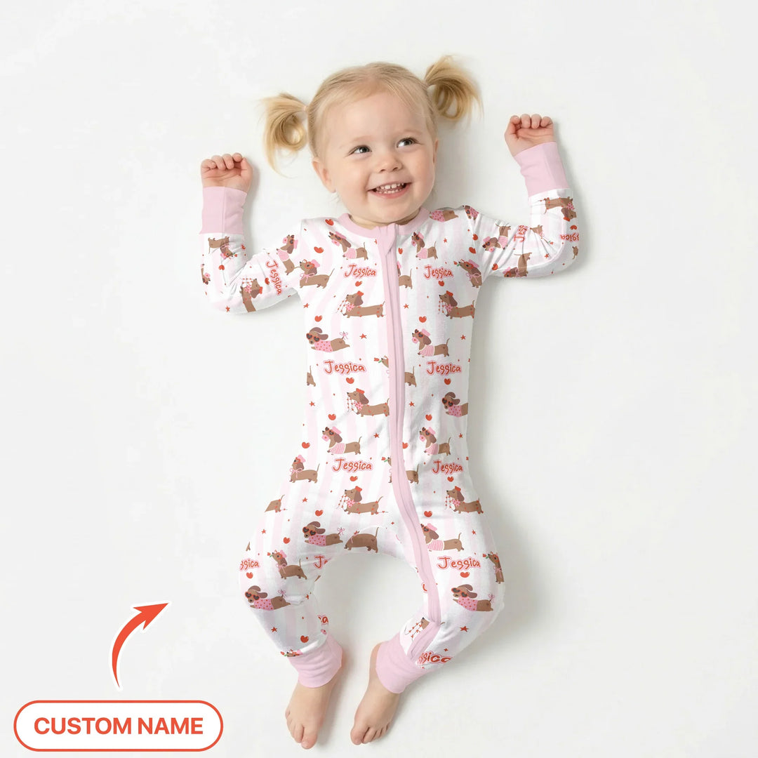 Custom Name Valentine Dachshund Family Matching Bamboo Convertible Zippy