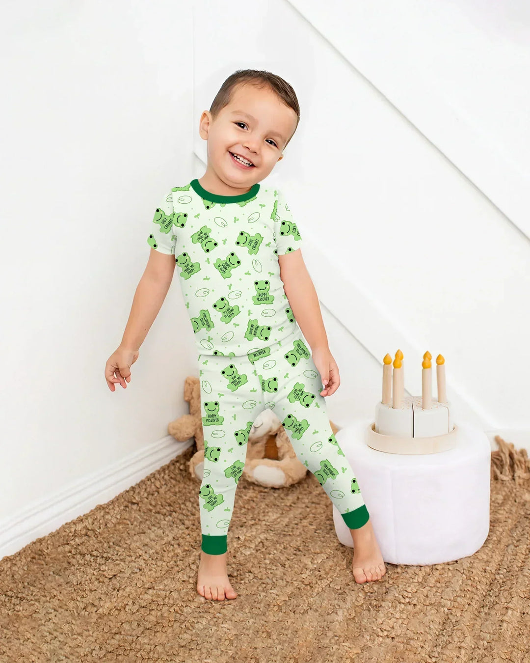 Marzipan Passover Conversation Frogs Bamboo Two Piece Short Sleeve Pajama Set