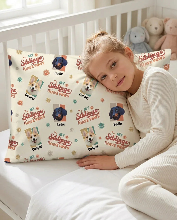 Custom Dog Photos "My Siblings Have Paws" Bamboo Pillow Case