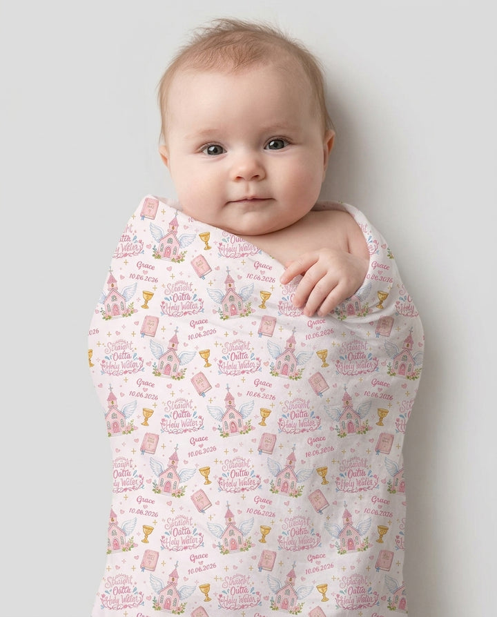 Custom Name Baptism Christening Straight Outta Holy Water Swaddle Blanket