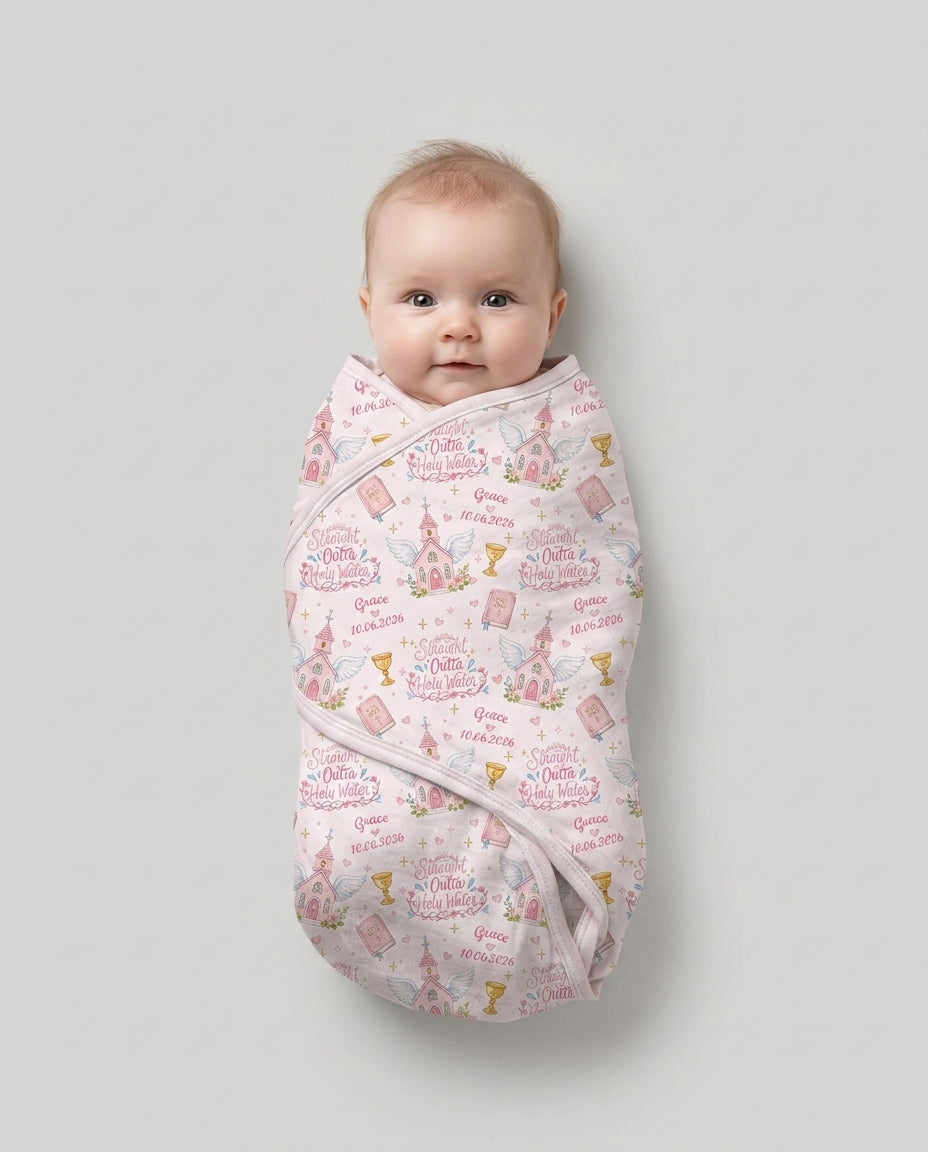 Custom Name Baptism Christening Straight Outta Holy Water Swaddle Blanket
