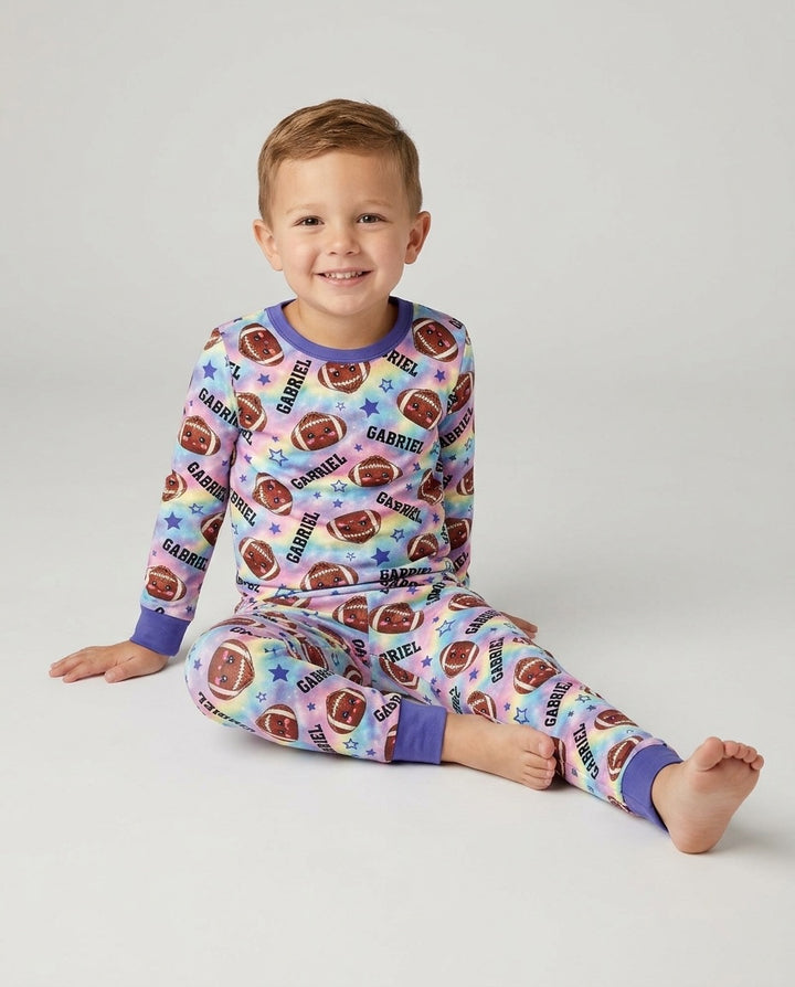 Personalized Sports Dumpling Custom Name Bamboo Two Piece Long Sleeve Pajama Set