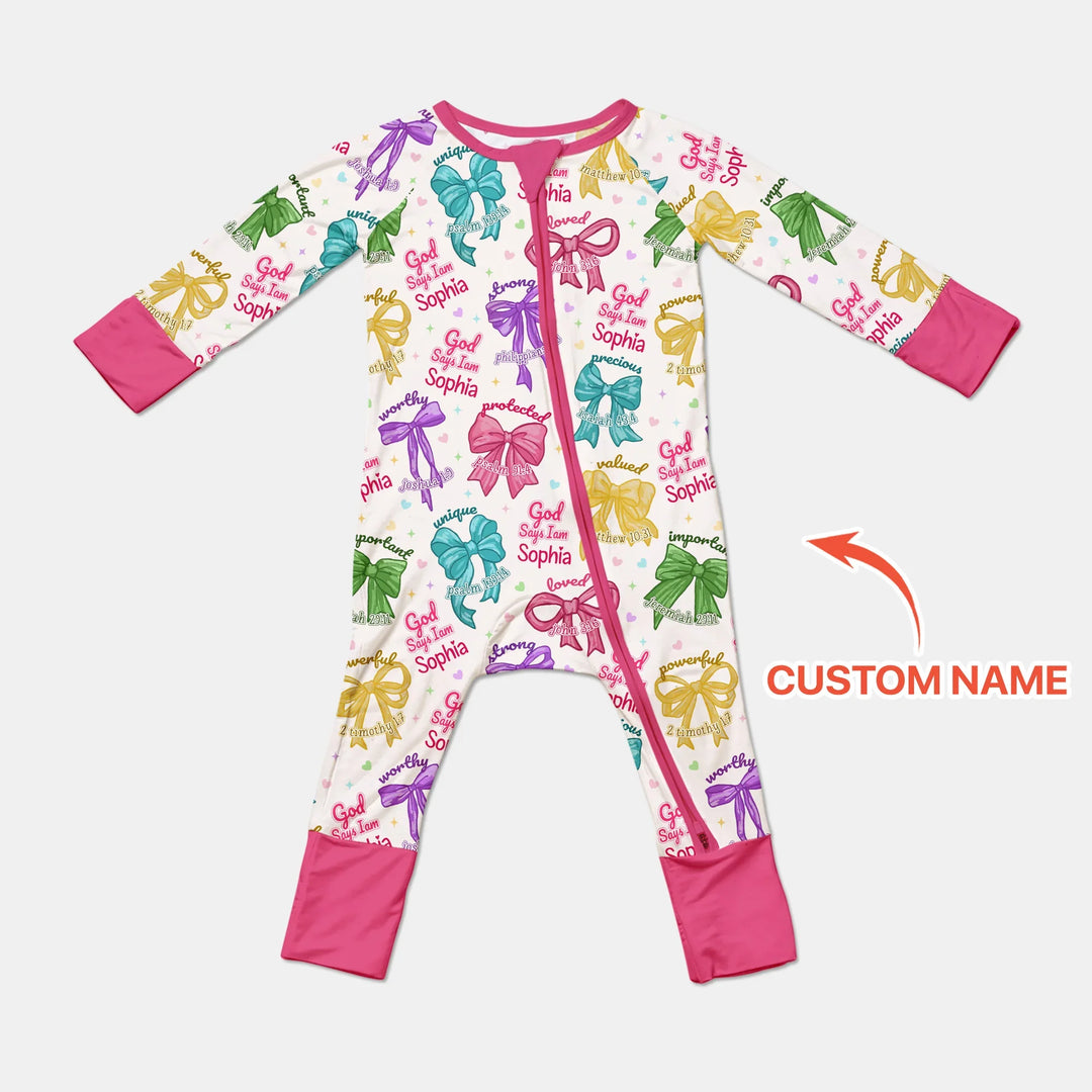 God Says I Am Bow Blessings Custom Name Bamboo Convertible Zippy