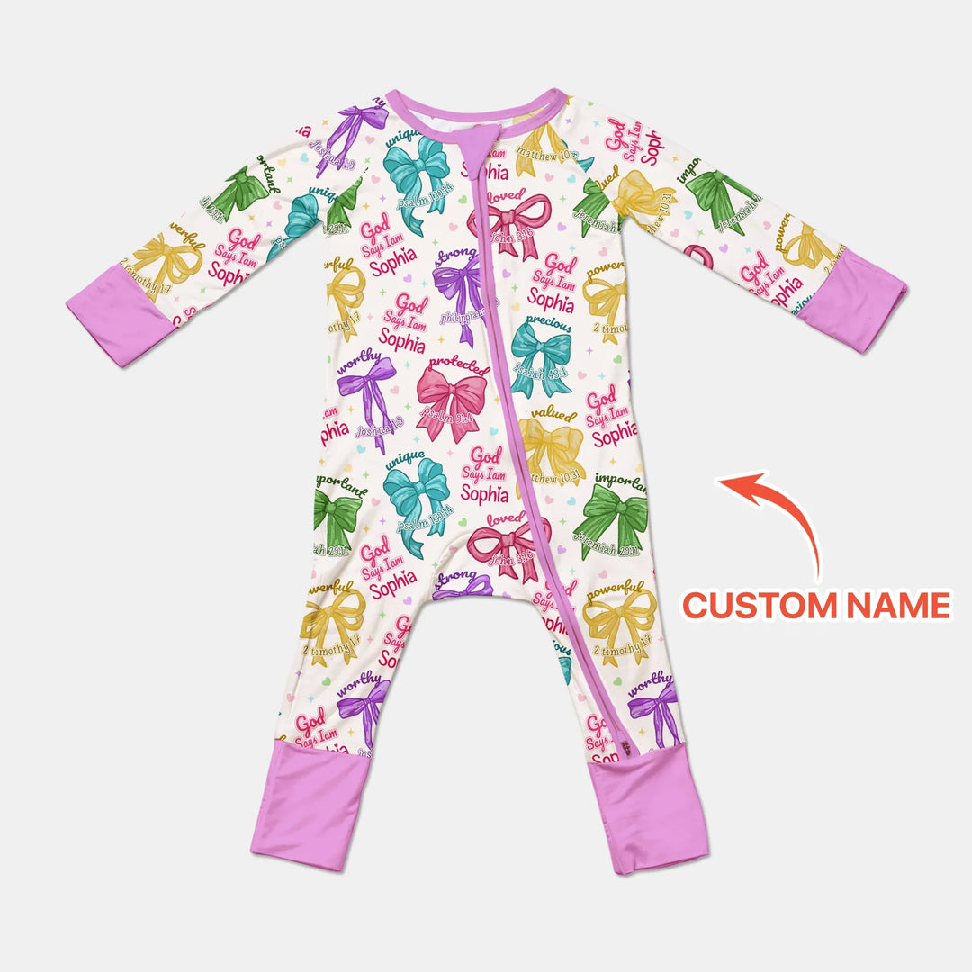 God Says I Am Bow Blessings Custom Name Bamboo Convertible Zippy