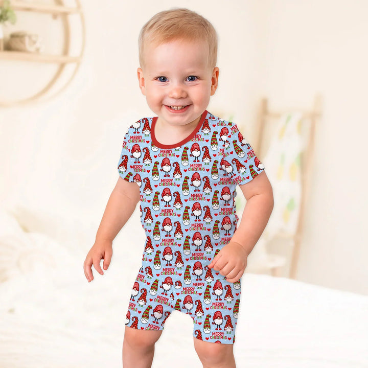 Gnomie Christmas Bamboo Two Piece Short Sleeve Shorts Pajama Set