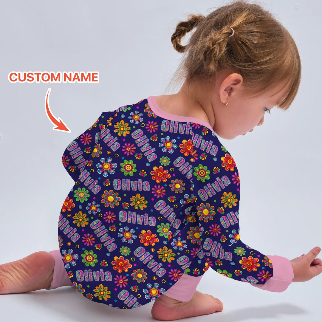 Custom Name Rainbow Hippie Flowers Bamboo Convertible Zippy