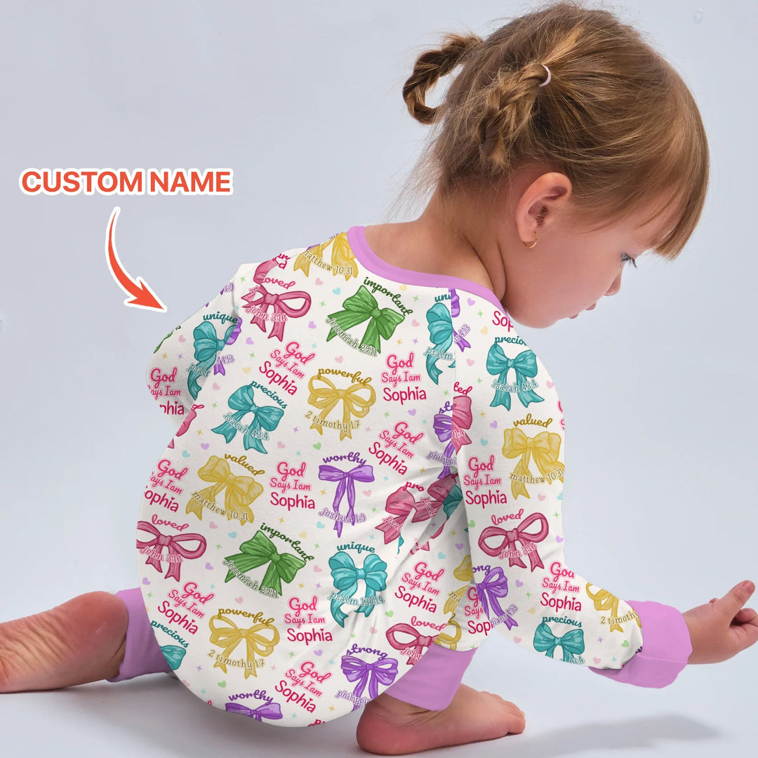 God Says I Am Bow Blessings Custom Name Bamboo Convertible Zippy
