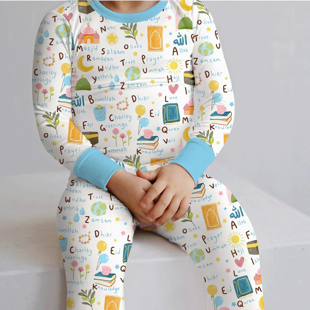 Islamic Alphabet Bamboo Two Piece Long Sleeve Pajama Set