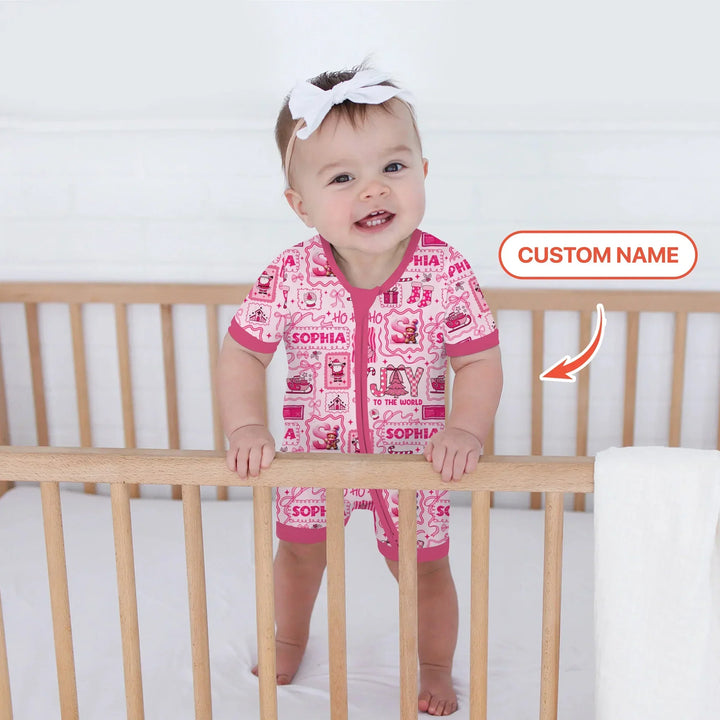 Custom Name Preppy Pink Christmas Shorty Zippy , Custom Name Preppy Pink Christmas Shorty Zippy - 0-3M