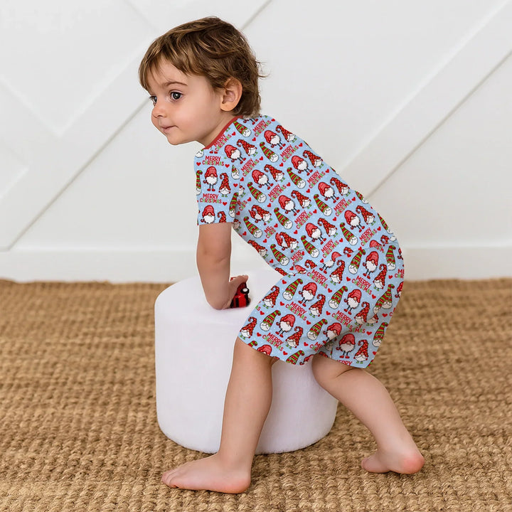 Gnomie Christmas Bamboo Two Piece Short Sleeve Shorts Pajama Set