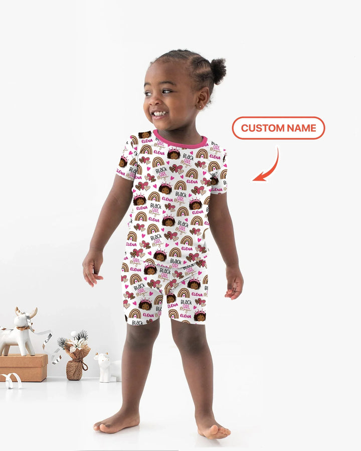 Custom Name Black Girl Magic Bamboo Two Piece Short Sleeve Shorts Pajama Set