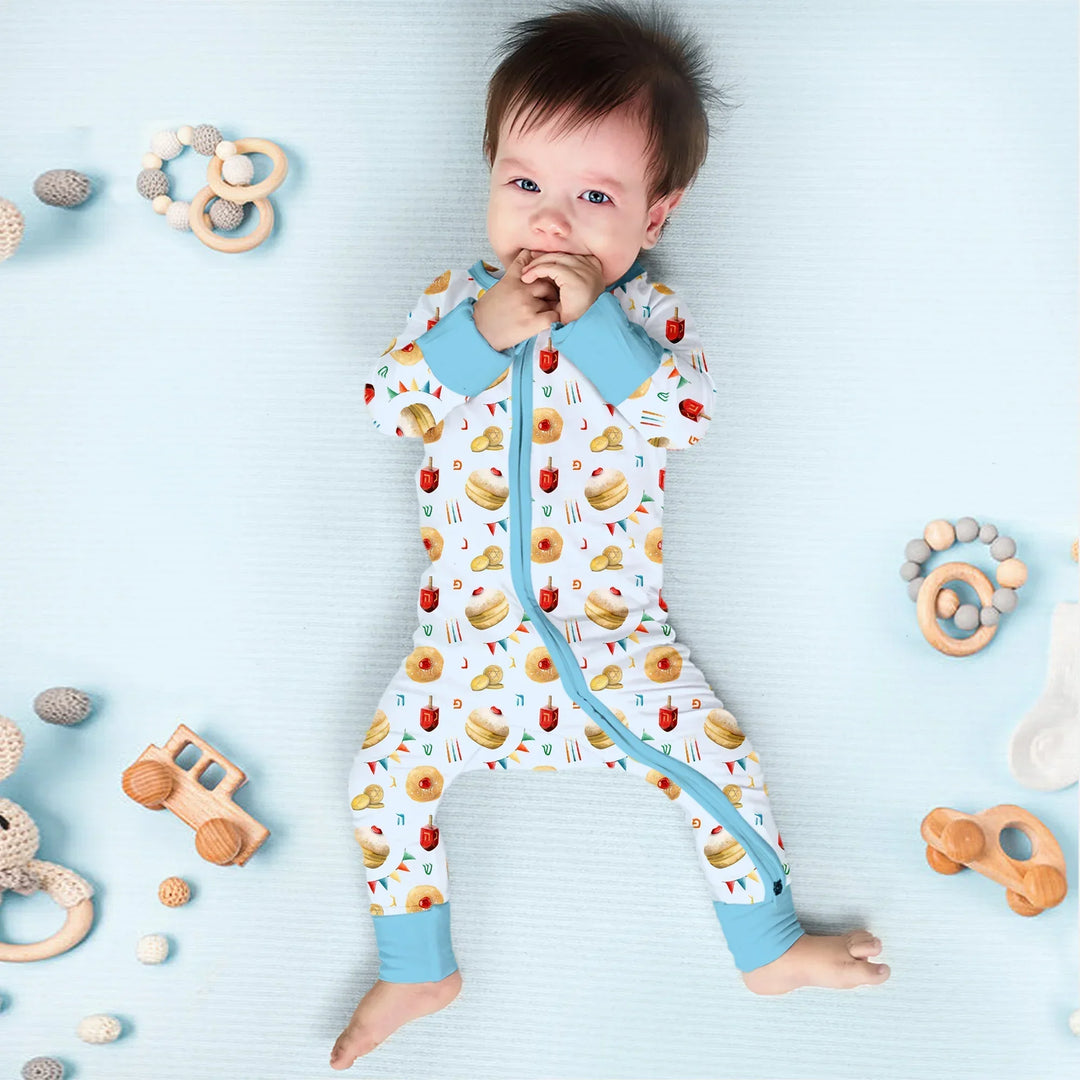 Hanukkah Donuts Convertible Zippy , Hanukkah Donuts Convertible Zippy - 0-3M / Blue